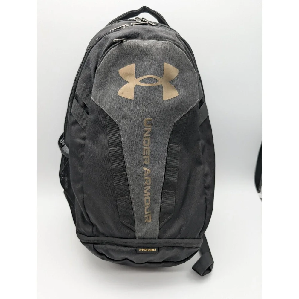 Under Armour Storm Backpack Black Gray Gold Logo Multi Compartment School Sport